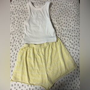 White tank and yellow shorts pajama set. Small.